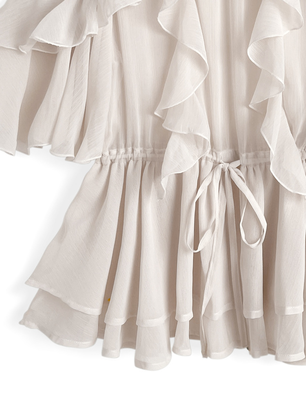 オープンショルダーフリルシフォンチュニック