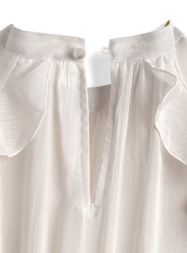 オープンショルダーフリルシフォンチュニック