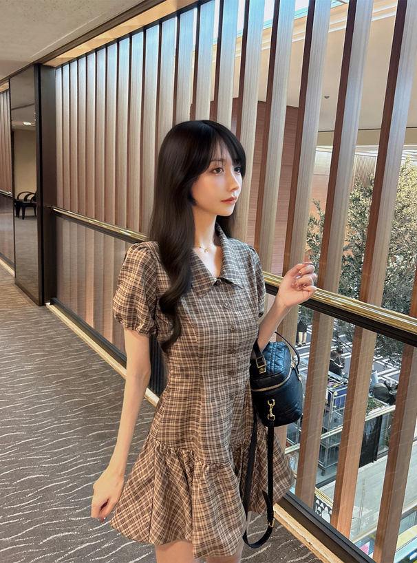 リボン付き2Wayチェック柄バルーンミニワンピース[ta286