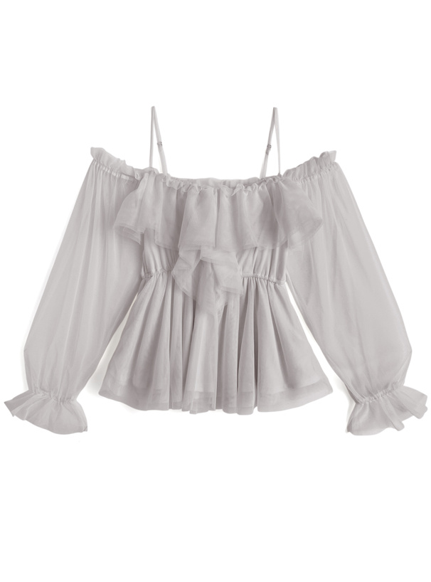 オフショルダーチュールフリルブラウス