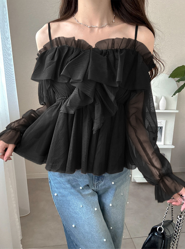 オフショルダーチュールフリルブラウス[ta293] | レディース