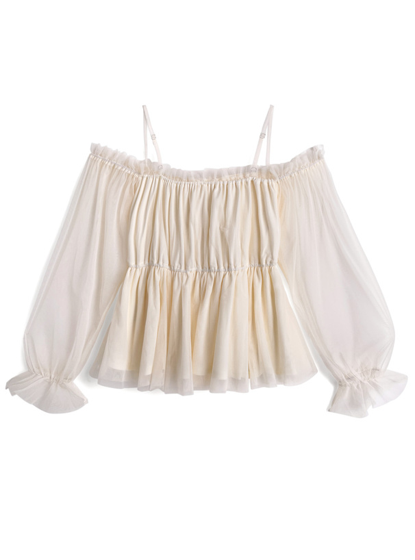 オフショルダーチュールフリルブラウス