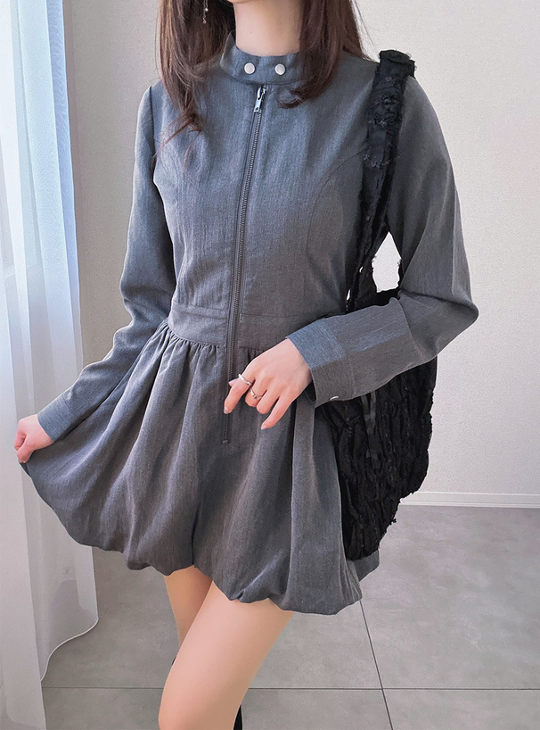 フロントジップバルーンミニワンピース