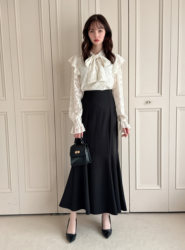 前後2Wayリボンタイジャガードブラウス