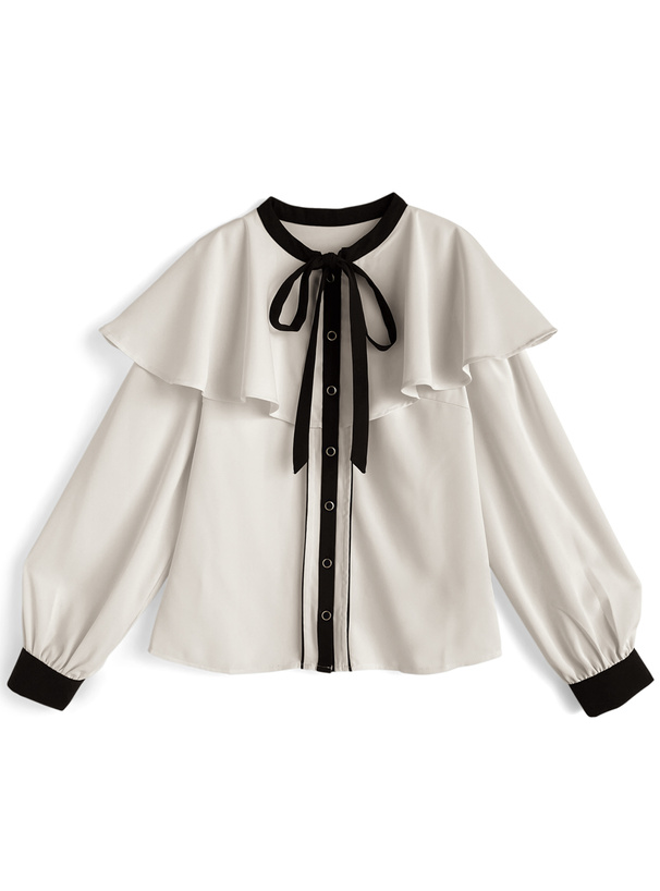 配色リボンケープカラーブラウス