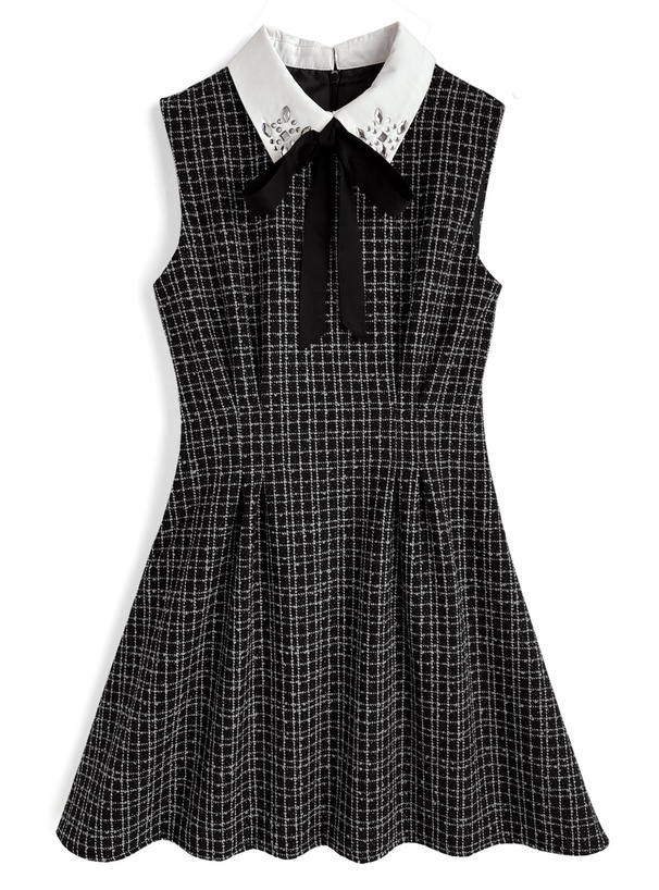 リボン付きツイードタックミニワンピース[ta300]