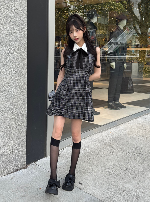 【新品】大人気♪ チェック ツイード ミニ ワンピース リボン Amazon.co.jp: [Nshop] チェック ツイード リボン ミニ