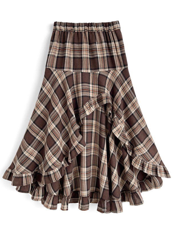 チェックス柄フリルフィッシュテールスカート[ta303