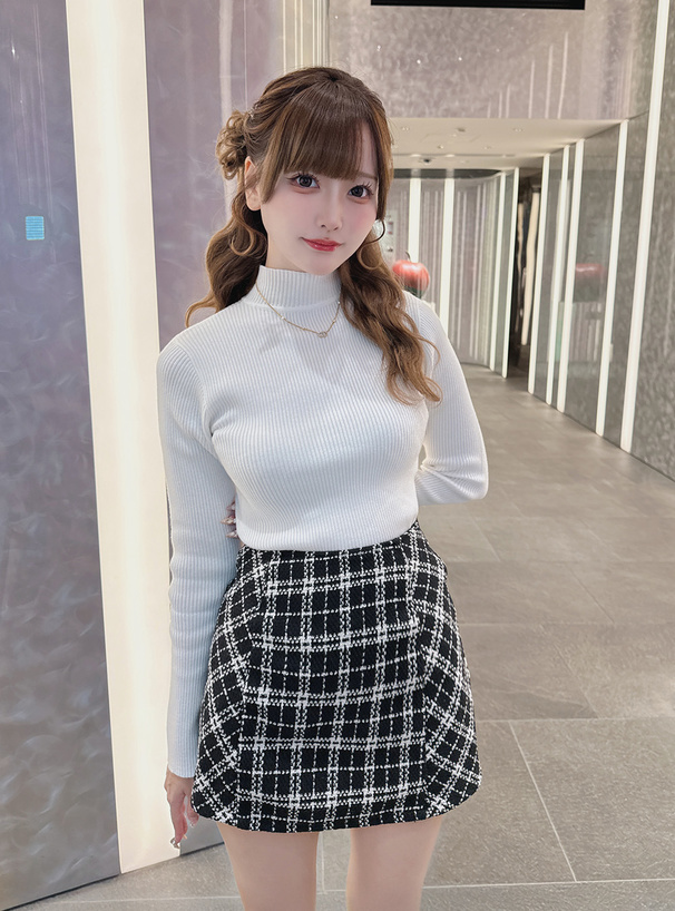 シェリエ　ネイビーとホワイトのチェックミニスカート dazzlin レトロカラーチェックミニスカート ネイビー -ファッション