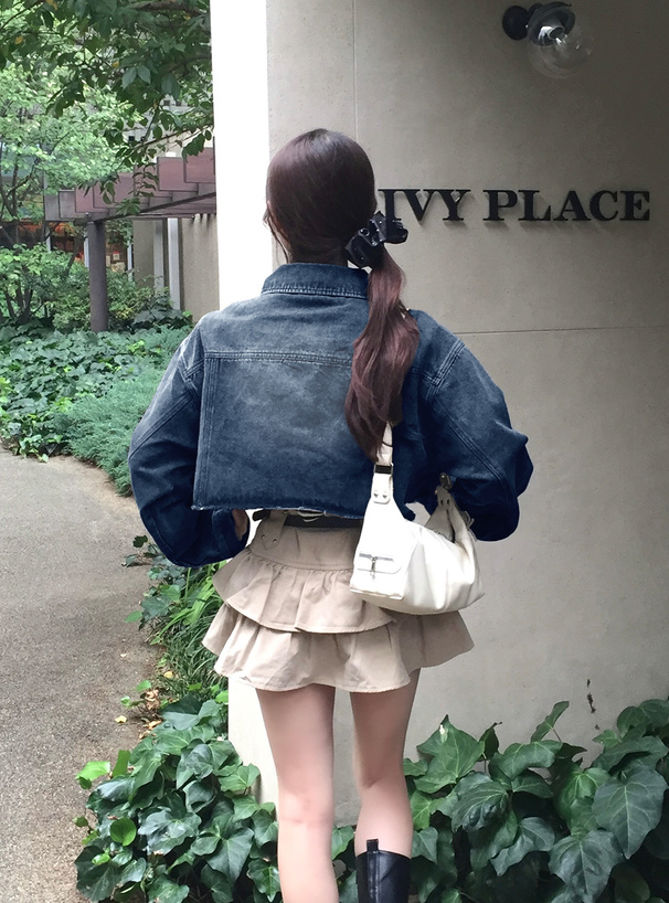 フリンジショート丈デニムブルゾン