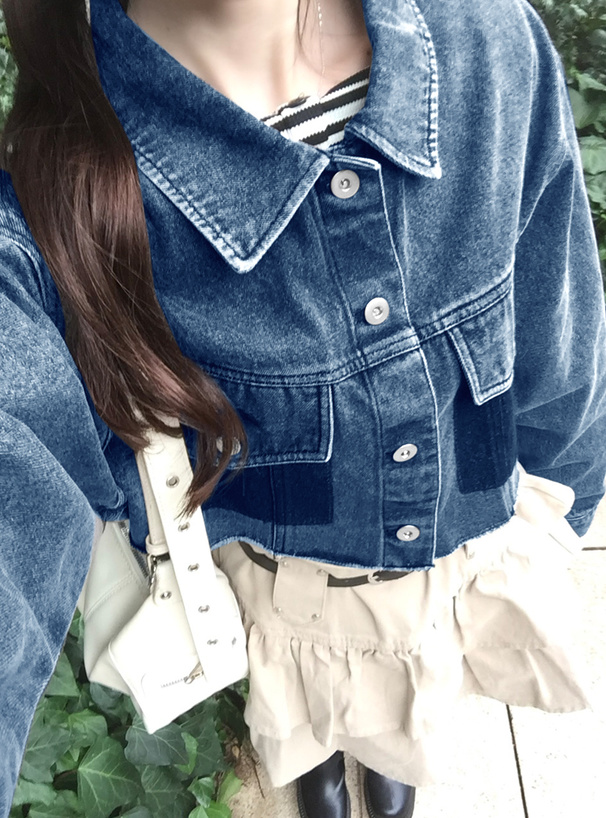 フリンジショート丈デニムブルゾン