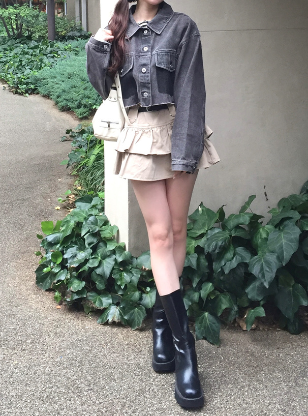 フリンジショート丈デニムブルゾン