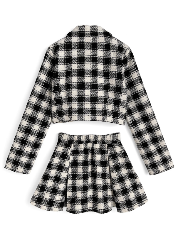 チェック柄ジャケット×インパン付きミニスカートセットアップ[ta307