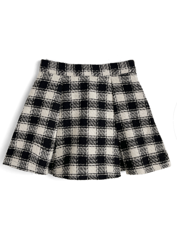 インパン裏地付きツイードチェック柄プリーツミニスカート[ta308]