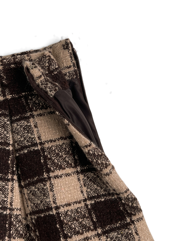 インパン裏地付きツイードチェック柄プリーツミニスカート