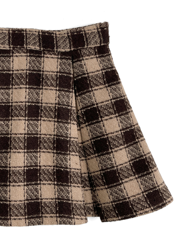 インパン裏地付きツイードチェック柄プリーツミニスカート