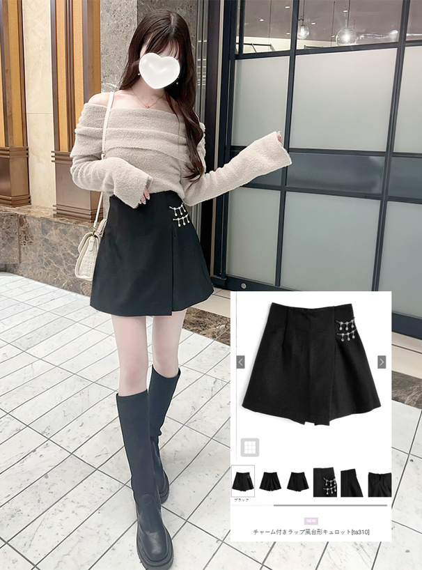 チャーム付きラップ風台形キュロット