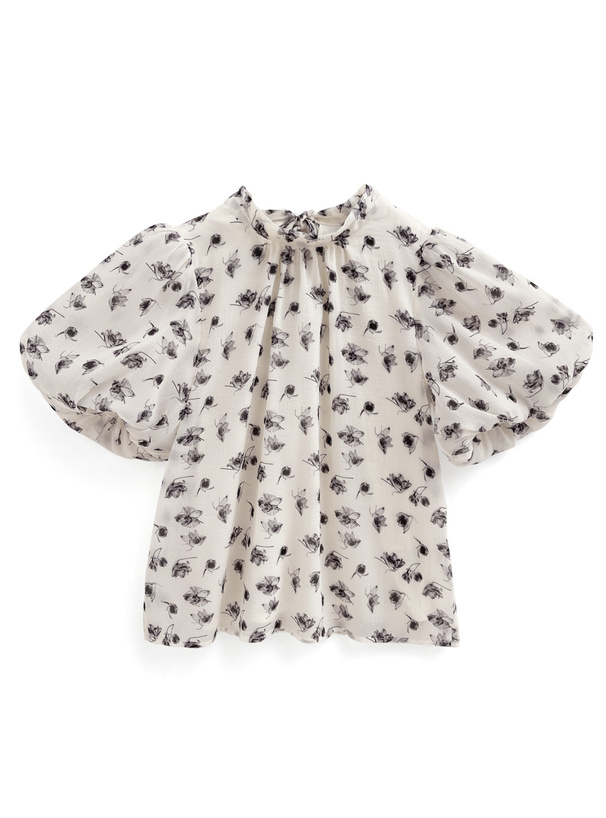 花柄シアーバルーンスリーブブラウス