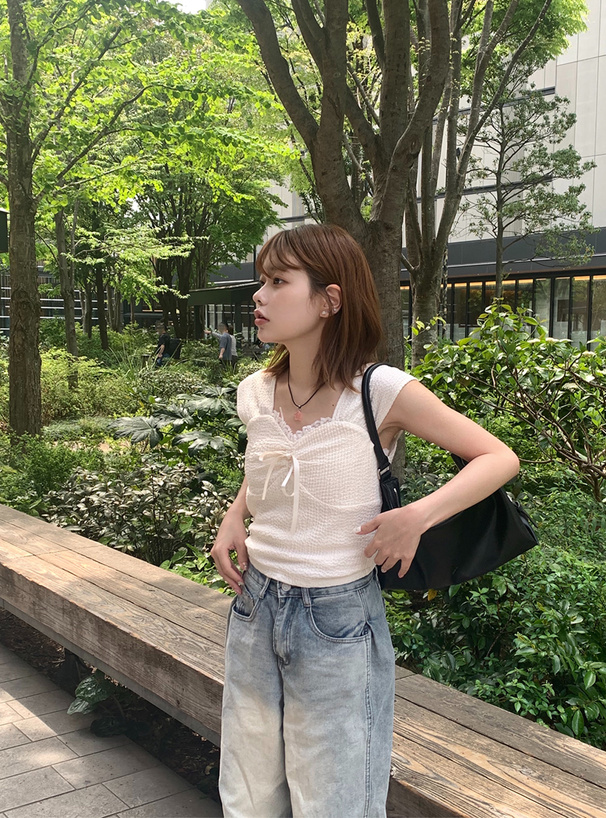 ふくれジャガードリボンキャミソール