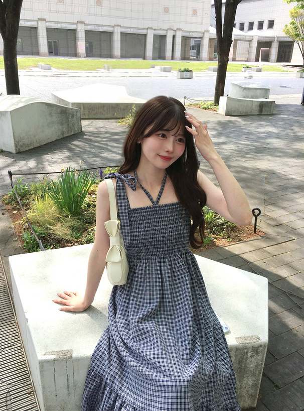 マルチWayリボンストラップチェック柄ワンピース