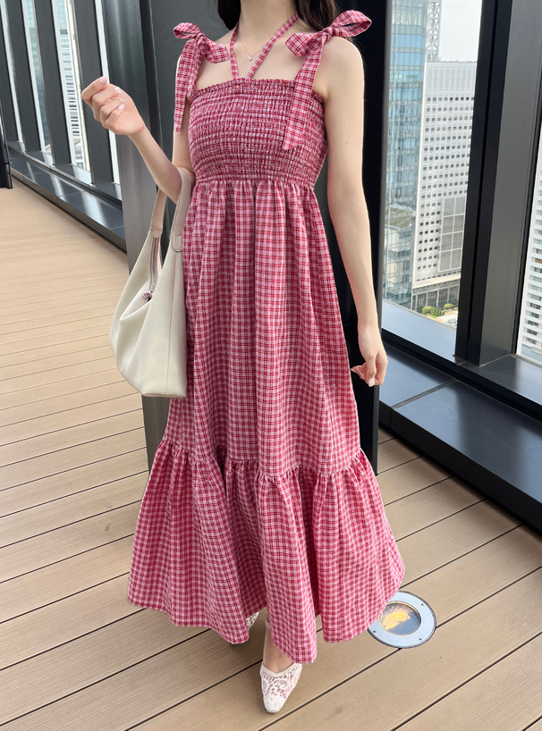 マルチWayリボンストラップチェック柄ワンピース
