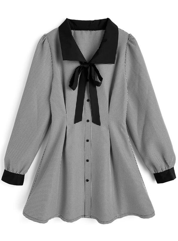 配色リボン千鳥柄ミニワンピース[tg851a]