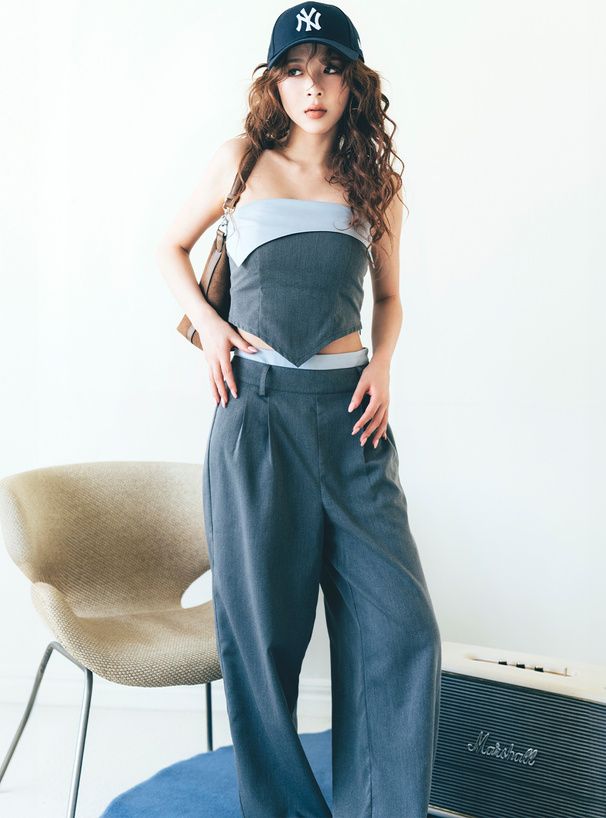 アシメベアトップ×ワイドパンツセットアップ