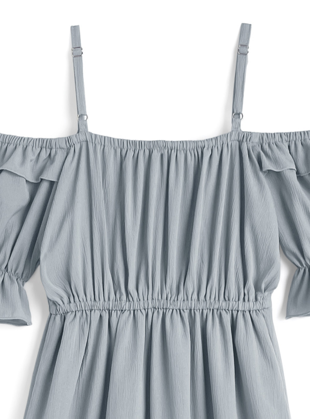 フリルオフショルダーフレアワンピース