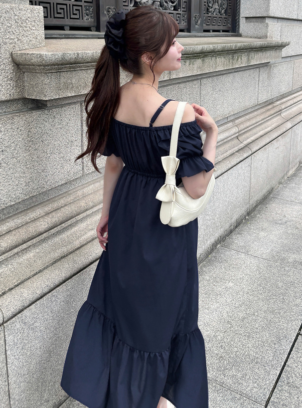 フリルオフショル花柄フレアワンピース 花柄フリルオフショルダーフレアワンピース[ru1244