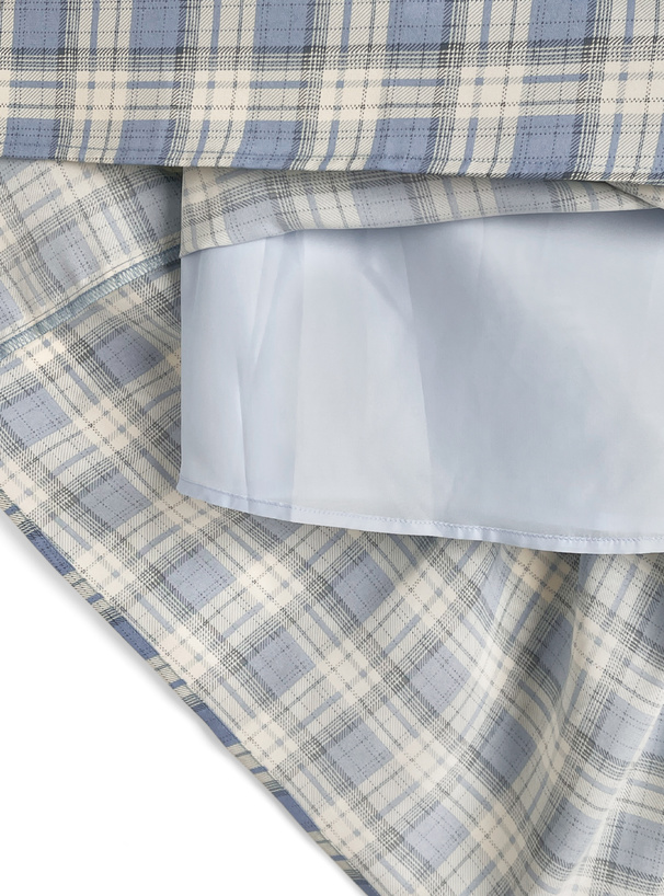 チェック柄フリルスリーブティアードワンピース