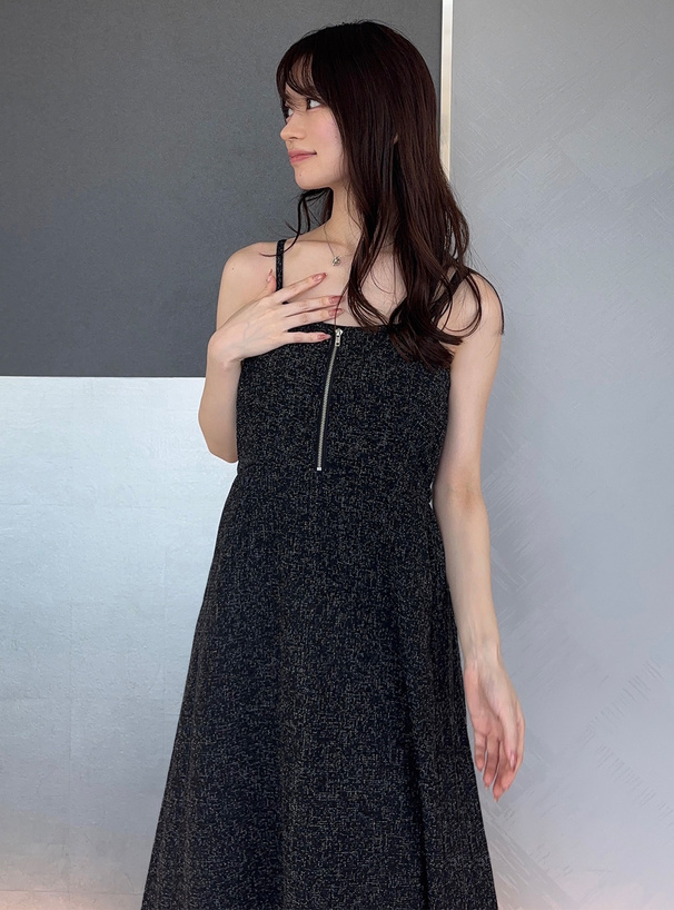 フロントジップツイードキャミソールワンピース[tg870