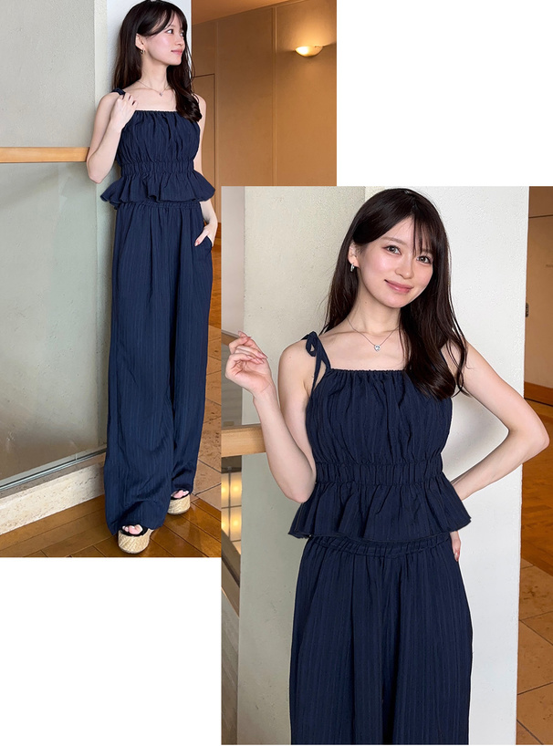 リボンキャミソール×ストレートパンツセットアップ[tg874