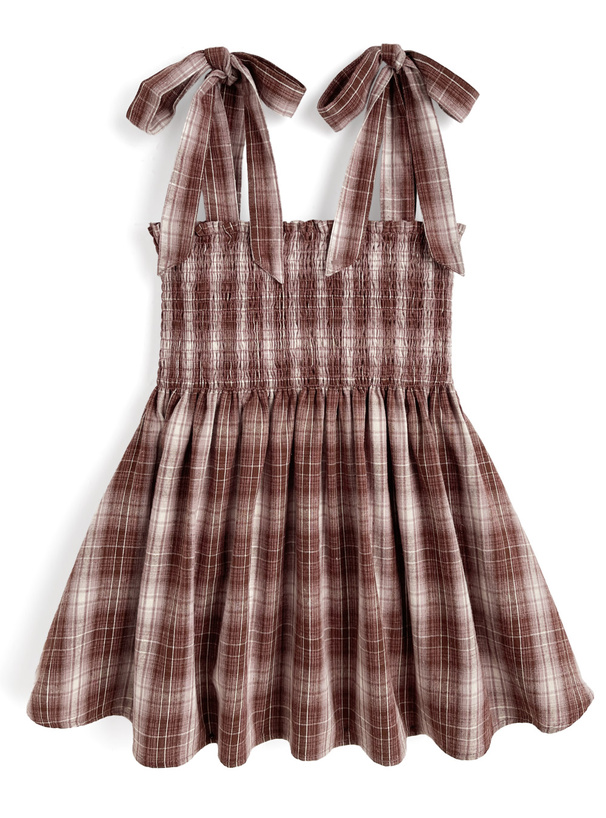 チェック柄ショルダーリボンシャーリングチュニック[tg877