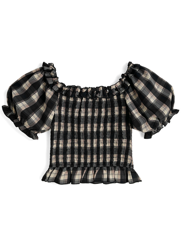 2Wayチェック柄シャーリングブラウス[tg880]