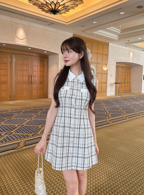 チェック柄ノースリーブミニワンピース S~L♡チェック柄ノースリーブAラインミニワンピース