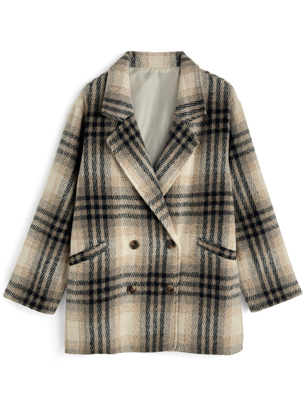 チェック柄ダブルボタンコート[tg885]