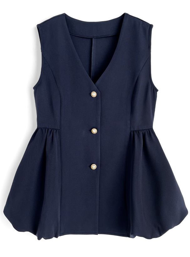 パールボタンVネックペプラムベスト
