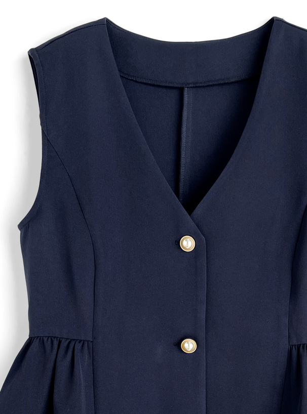 パールボタンVネックペプラムベスト