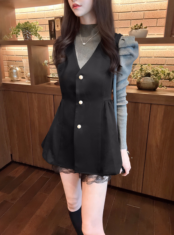 パールボタンVネックペプラムベスト