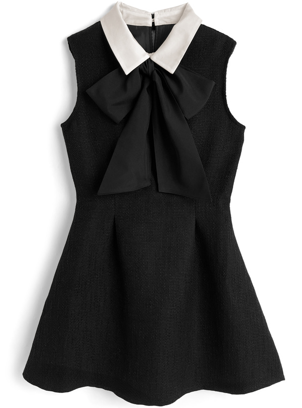 リボンタイ付き配色カラーノースリーブフレアミニワンピース