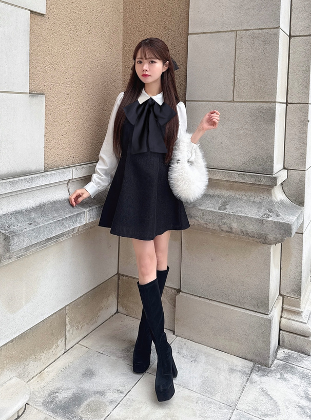 AOC3341＊配色ツイードフレアミニドレスwhM AOC3341＊配色ツイード