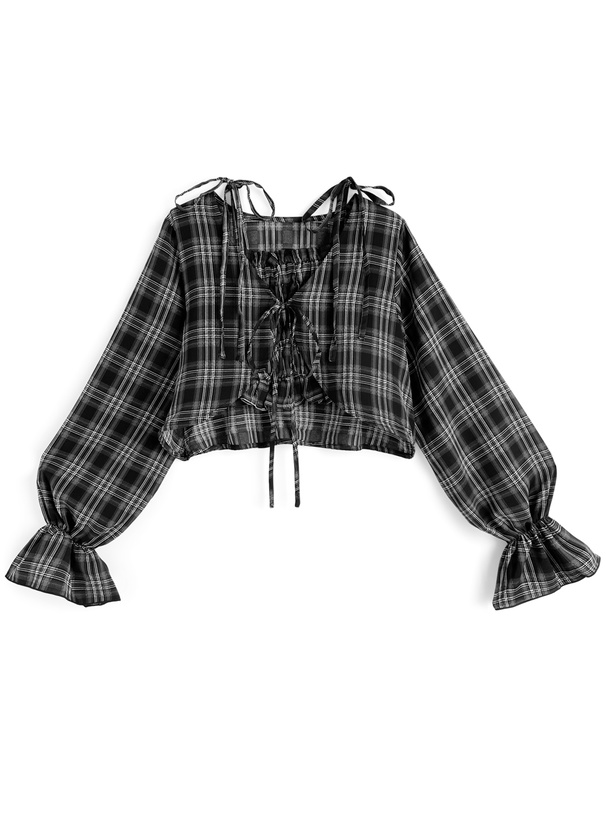 リボンストラップキャミソールxトップスチェック柄セットアップ[tg890]