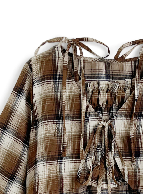 リボンストラップキャミソールxトップスチェック柄セットアップ