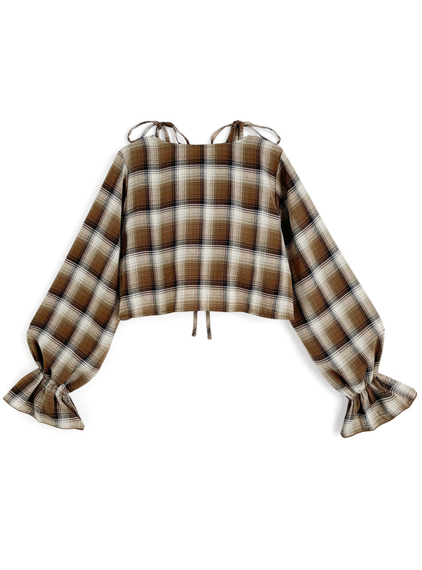 リボンストラップキャミソールxトップスチェック柄セットアップ