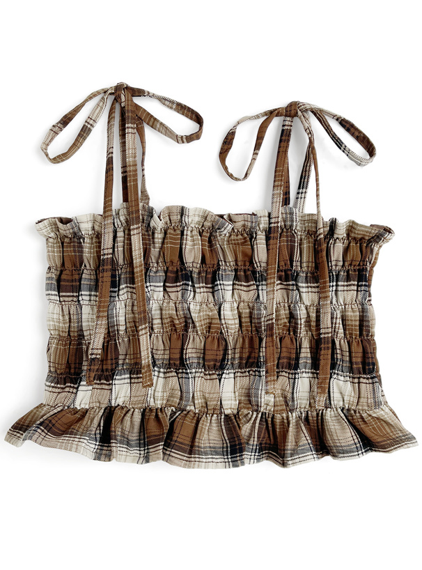 リボンストラップキャミソールxトップスチェック柄セットアップ