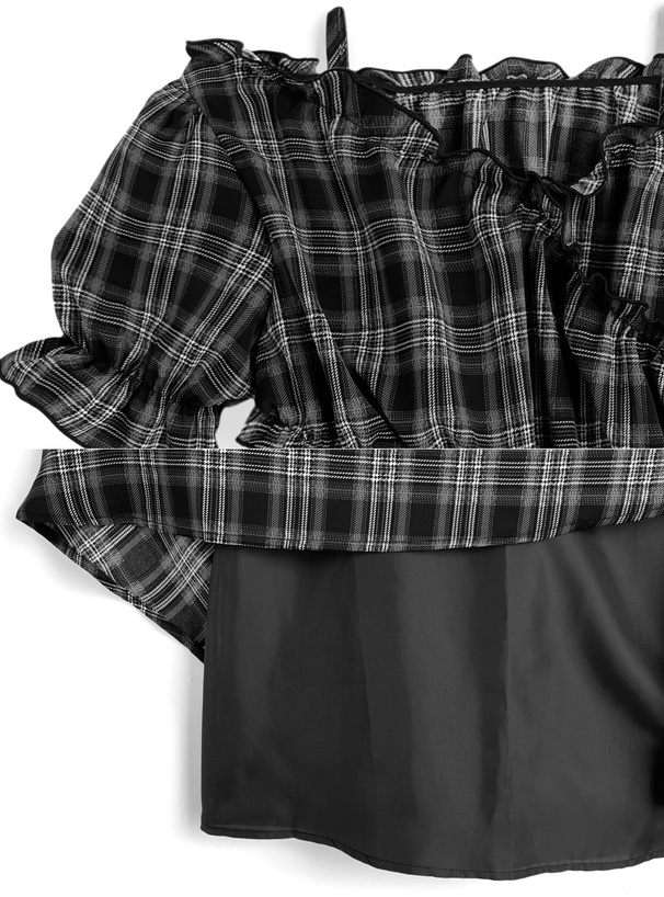 2Wayデシンチェック柄ブラウス×キャミソールワンピースセットアップ