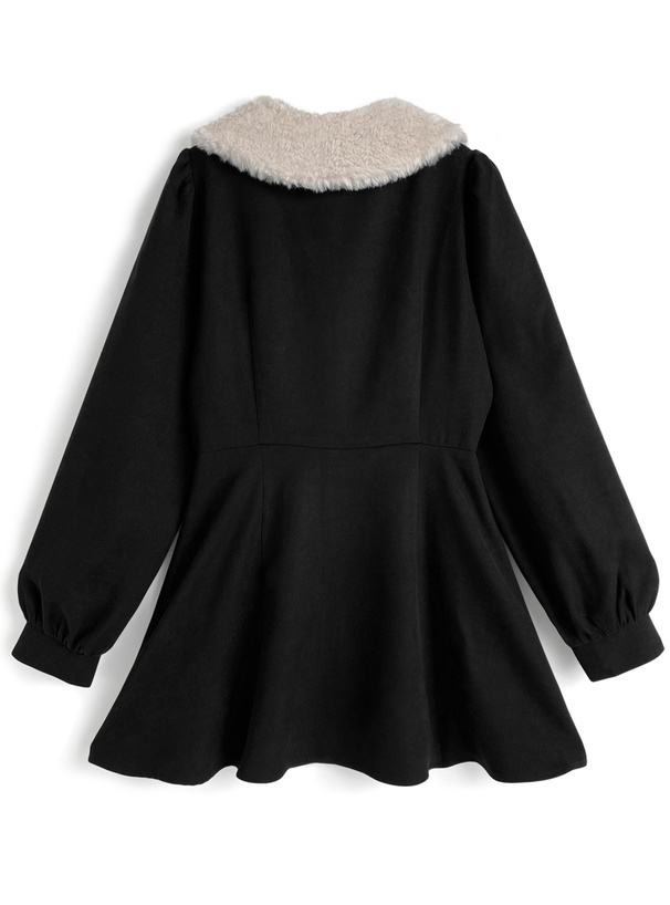 ファーティペット付きパールボタンフレアミニワンピース[tg896