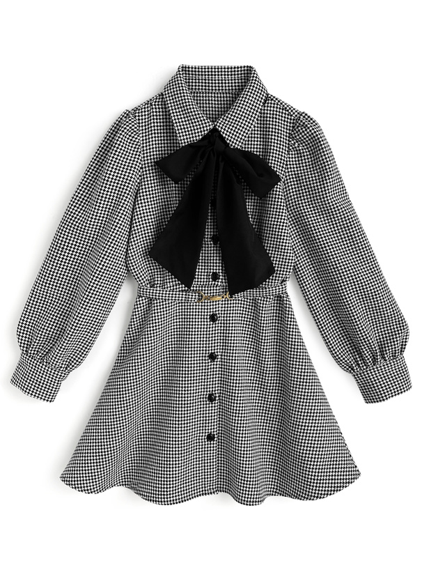 リボン&ベルト付き千鳥柄ミニワンピース[tg897]