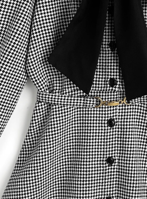 pium 千鳥柄ジャガーベルトミニワンピース ホワイトミックス 千鳥柄ジャガードベルトミニワンピース – pium