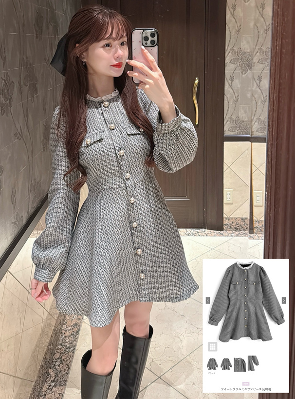 ツイードフリルミニワンピース[tg898] | レディースファッション通販の